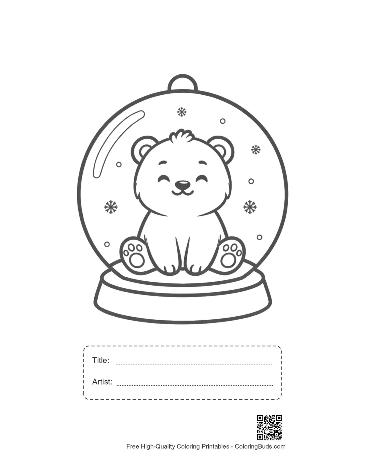 Baby polar bear snow globe printable with title box