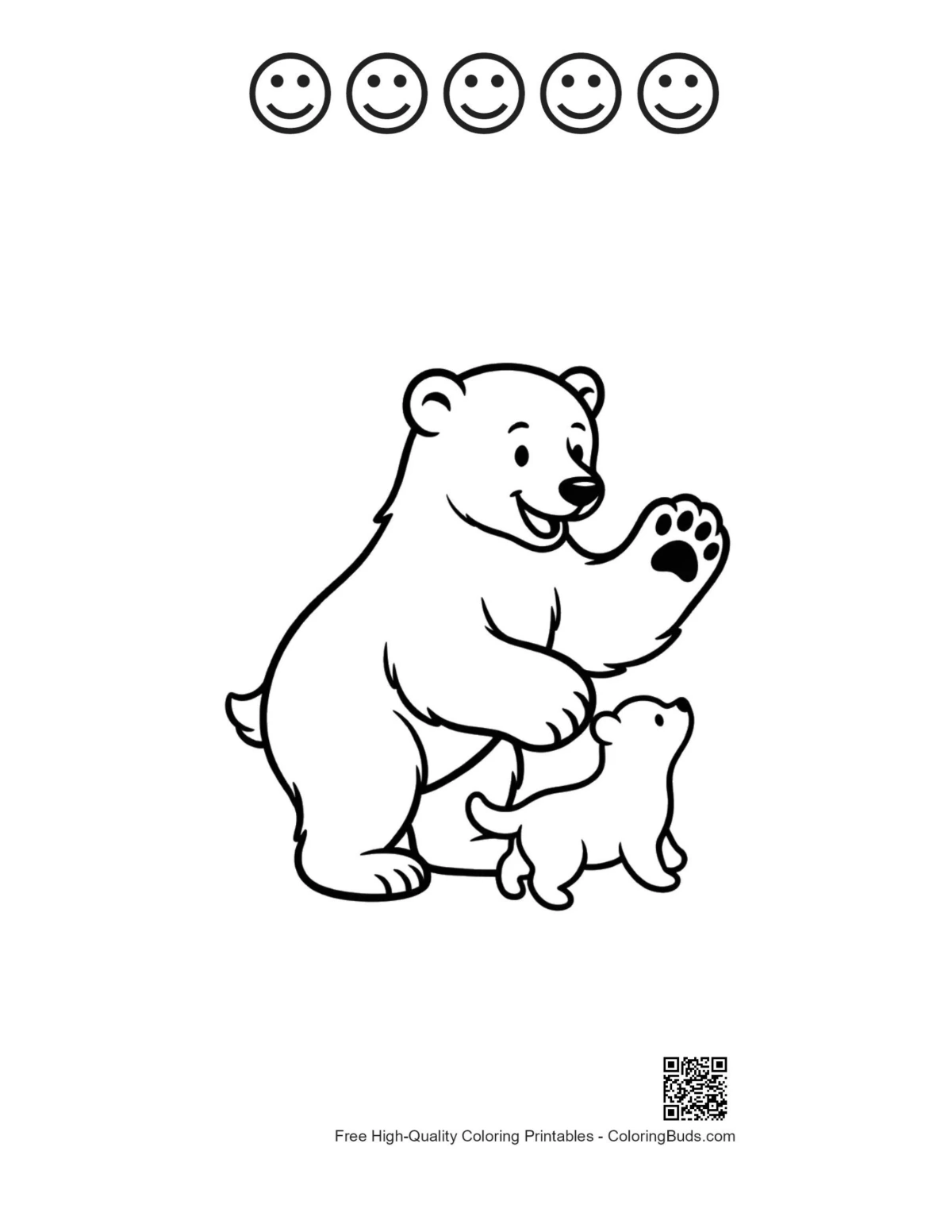 Polar bear page with 5 happy faces outline