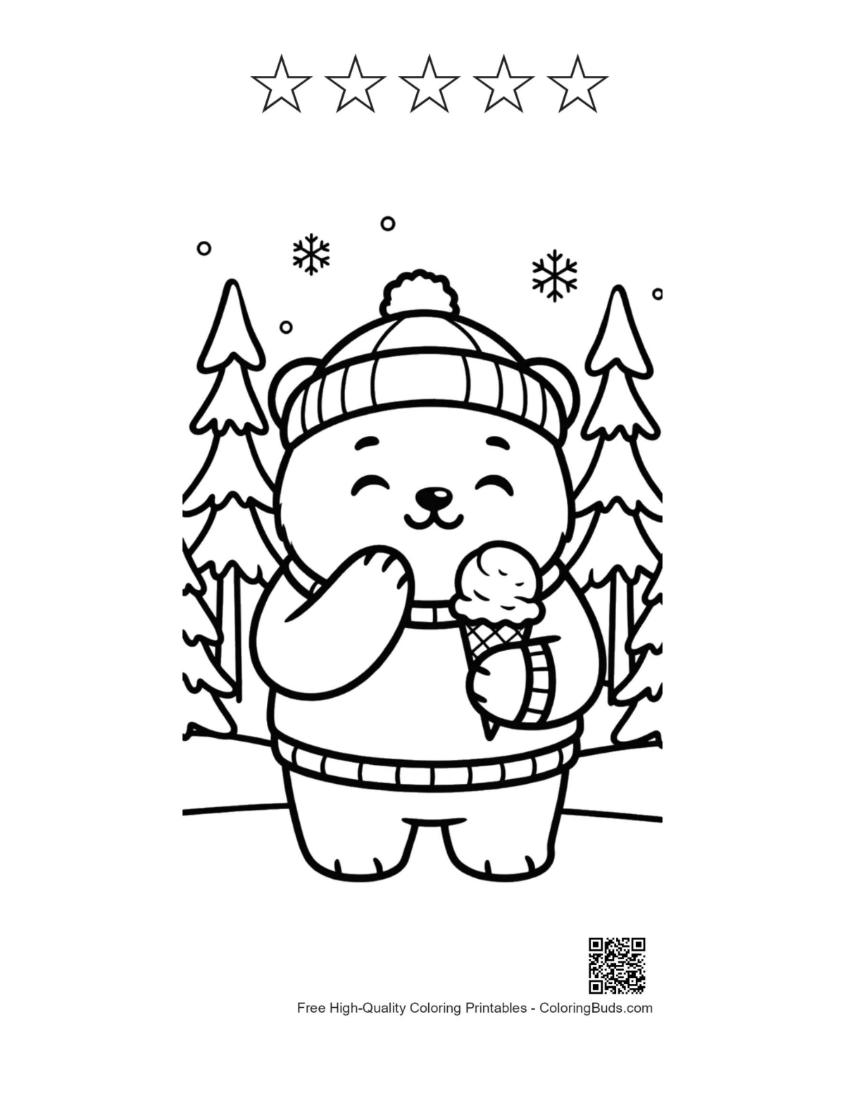 Cute polar bear ice cream printable with 5 stars