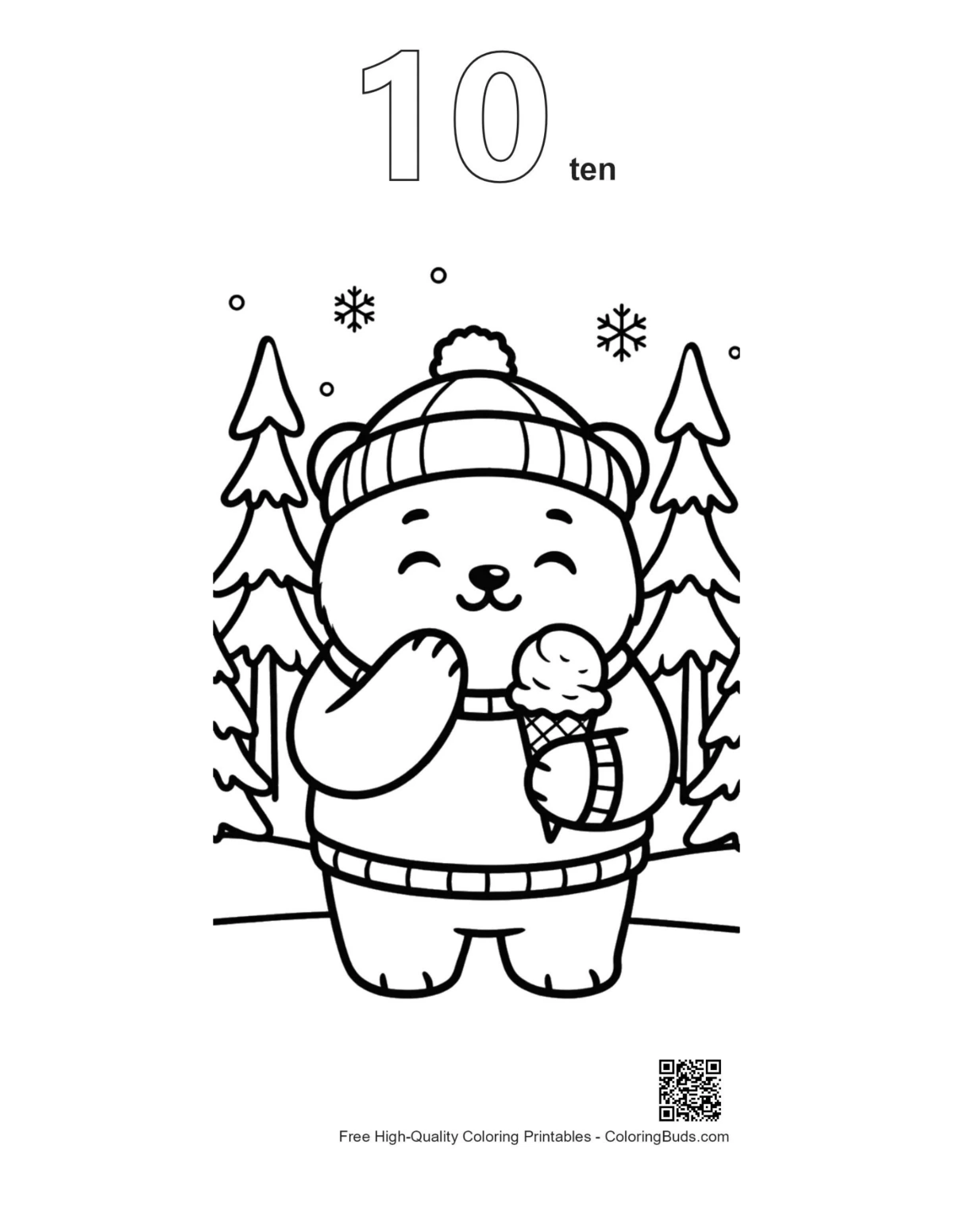 Polar bear cub ice cream outline coloring page number 10