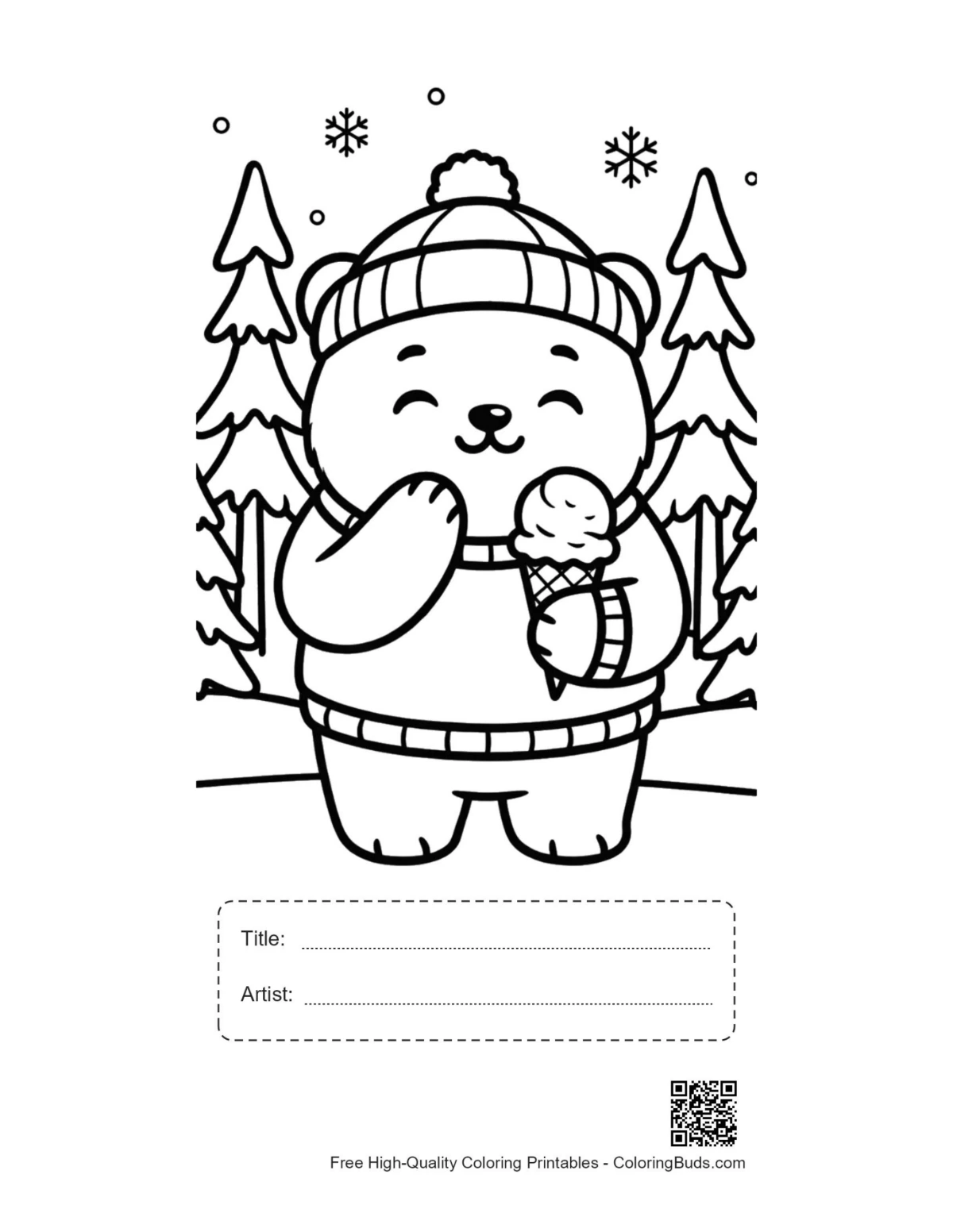 Cute polar bear cub ice cream printable with title box