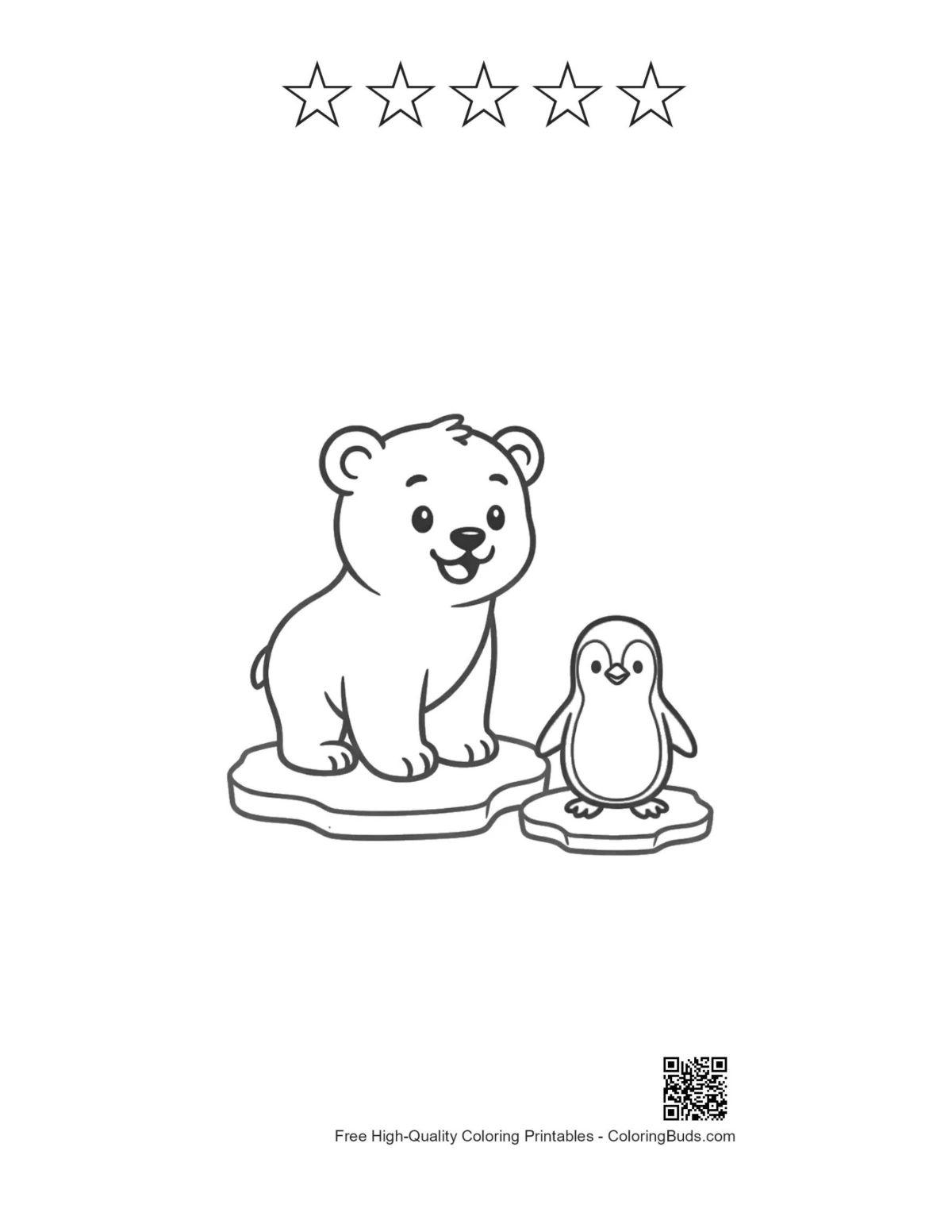 Cute polar bear with 5 stars outline printable