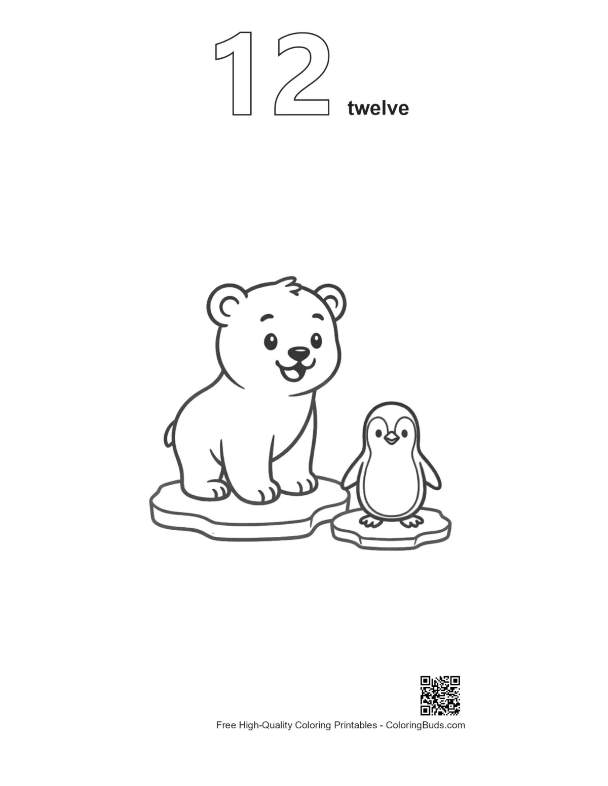 Polar bear outline with number 12 printable
