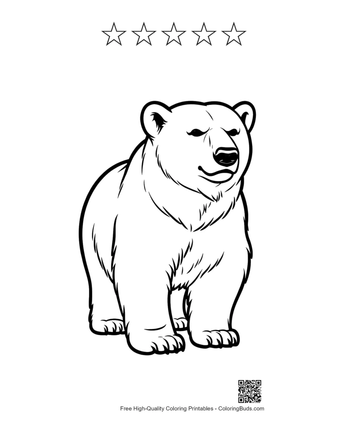 Polar bear printable with 5 star outlines