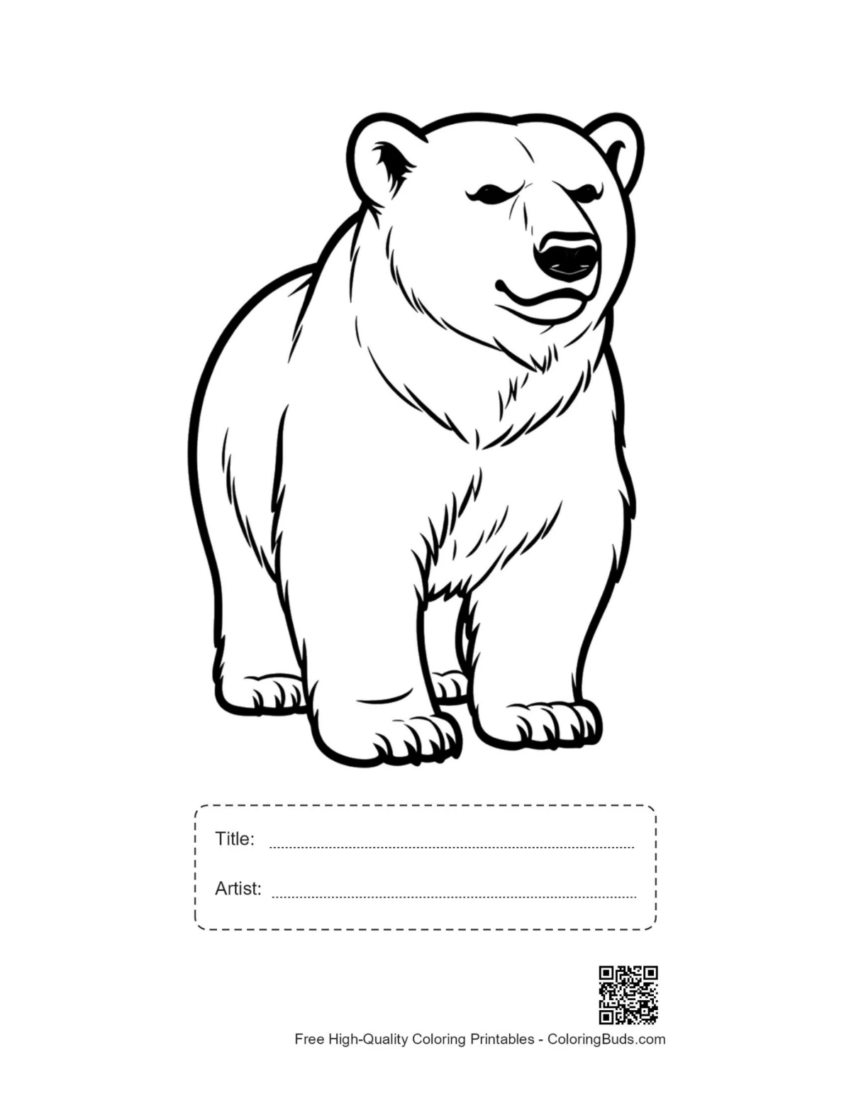 Printable cute polar bear outline with title box