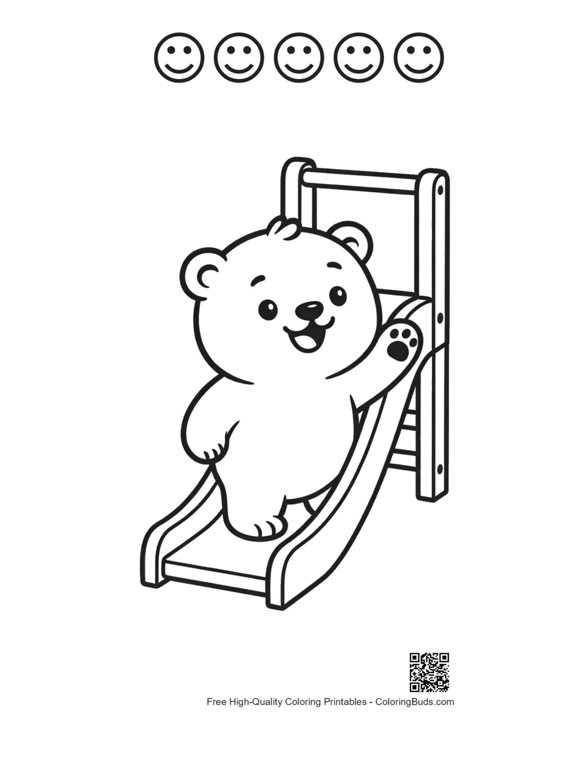Polar bear with happy faces coloring page