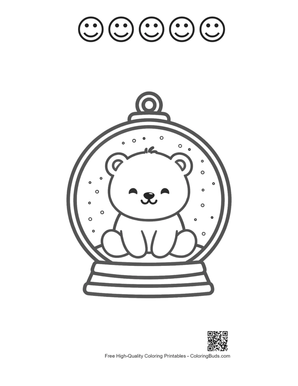 Easy polar bear with 5 happy faces outline kids printable