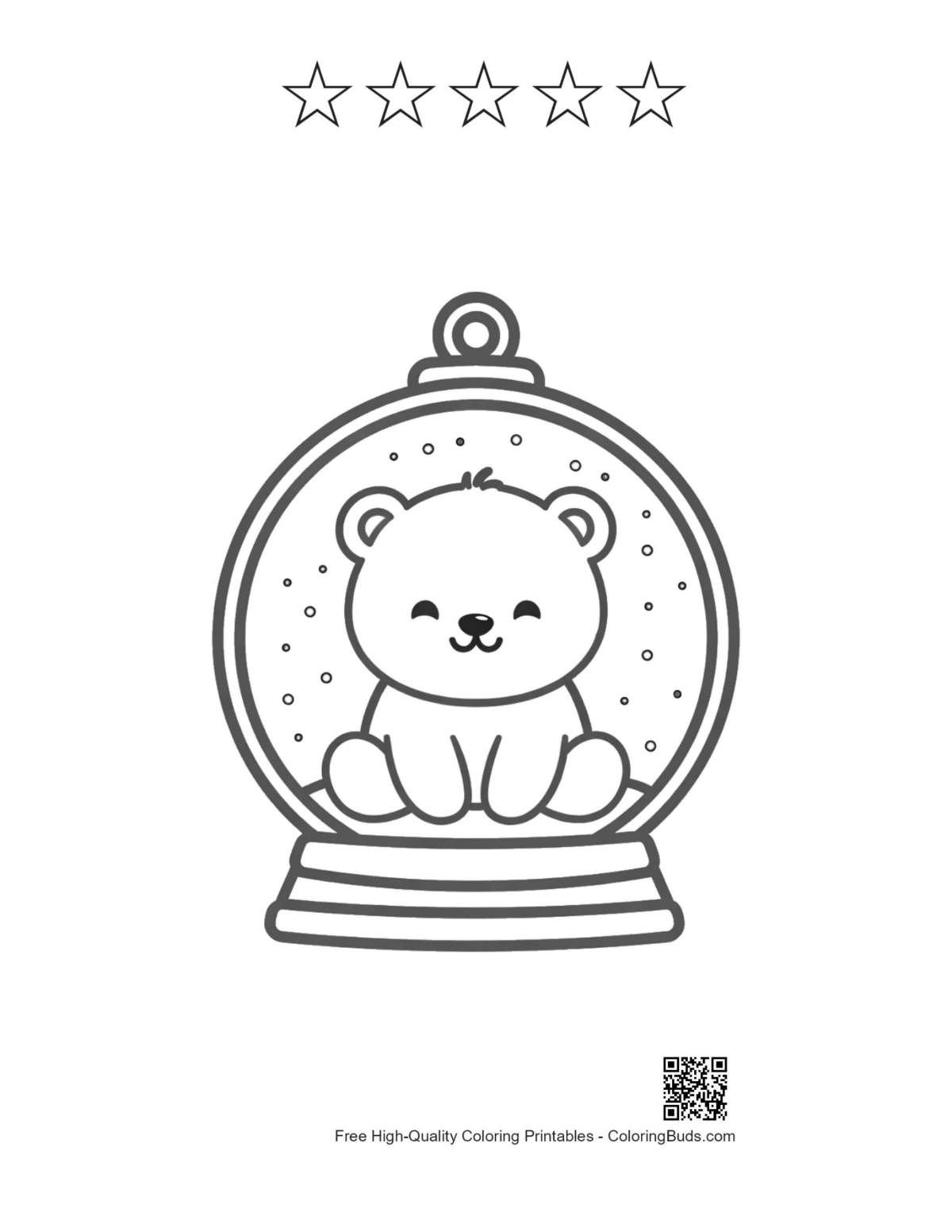 Easy polar bear with 5 stars outline printable