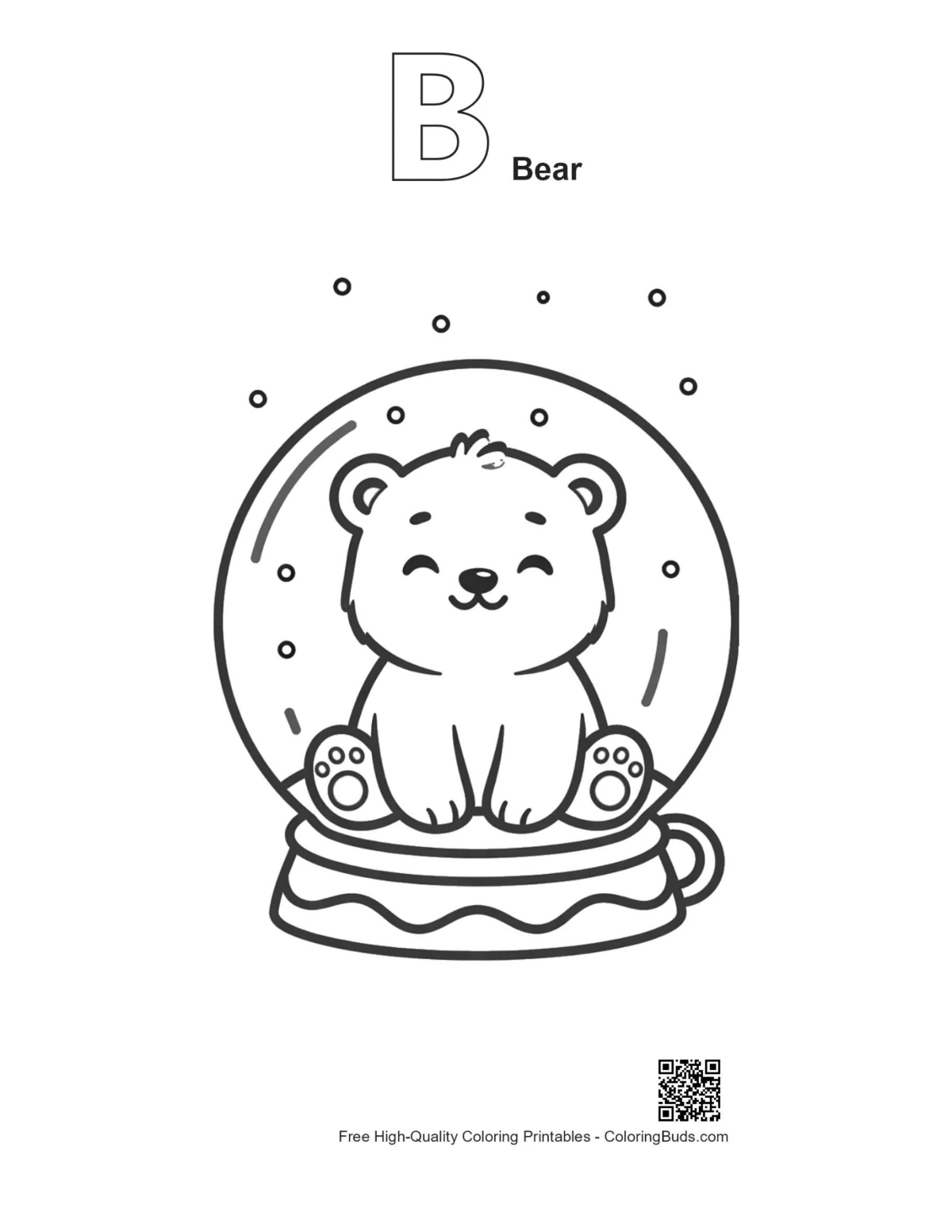 Polar bear cub crystal ball outline with alphabet B bear