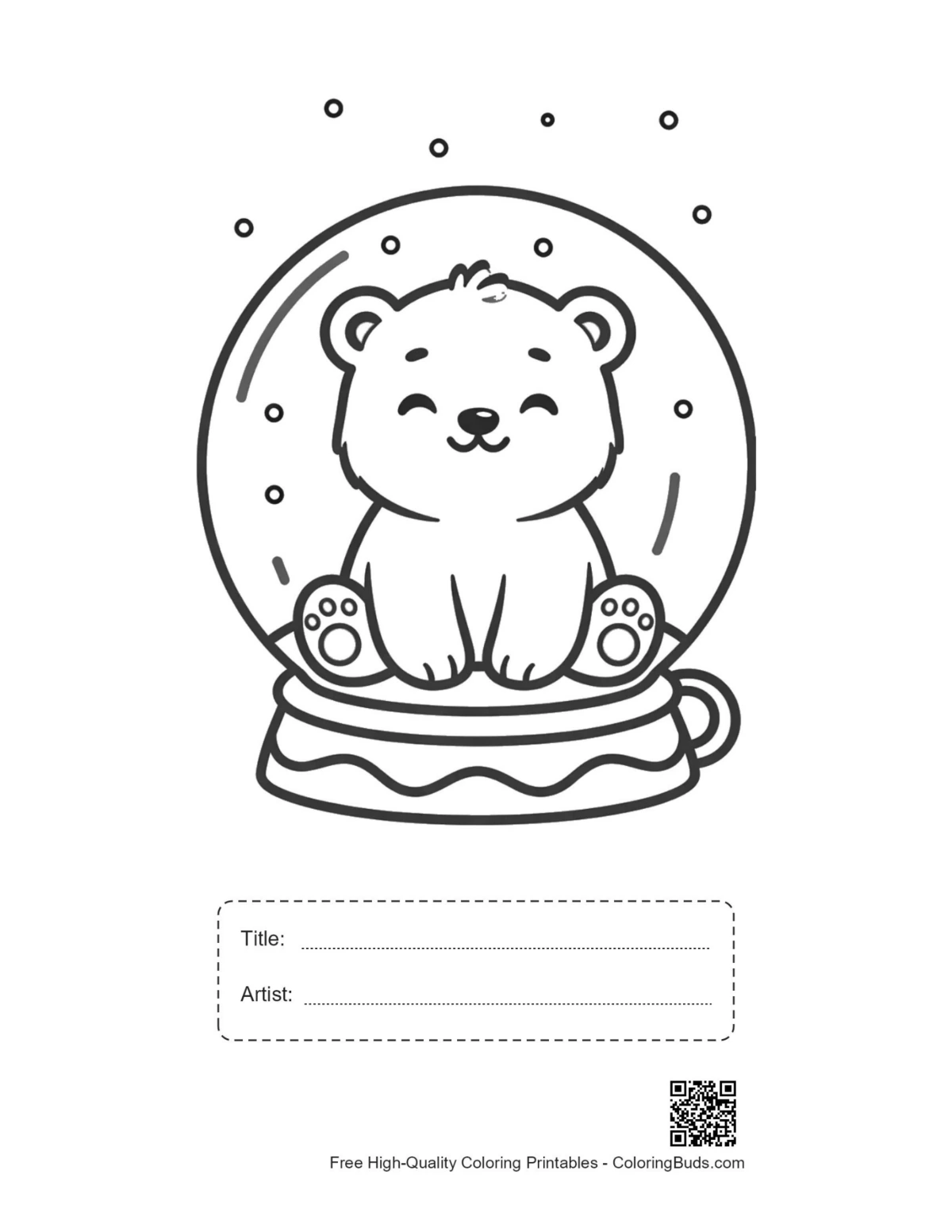 Printable polar bear cub crystal ball with title artist box
