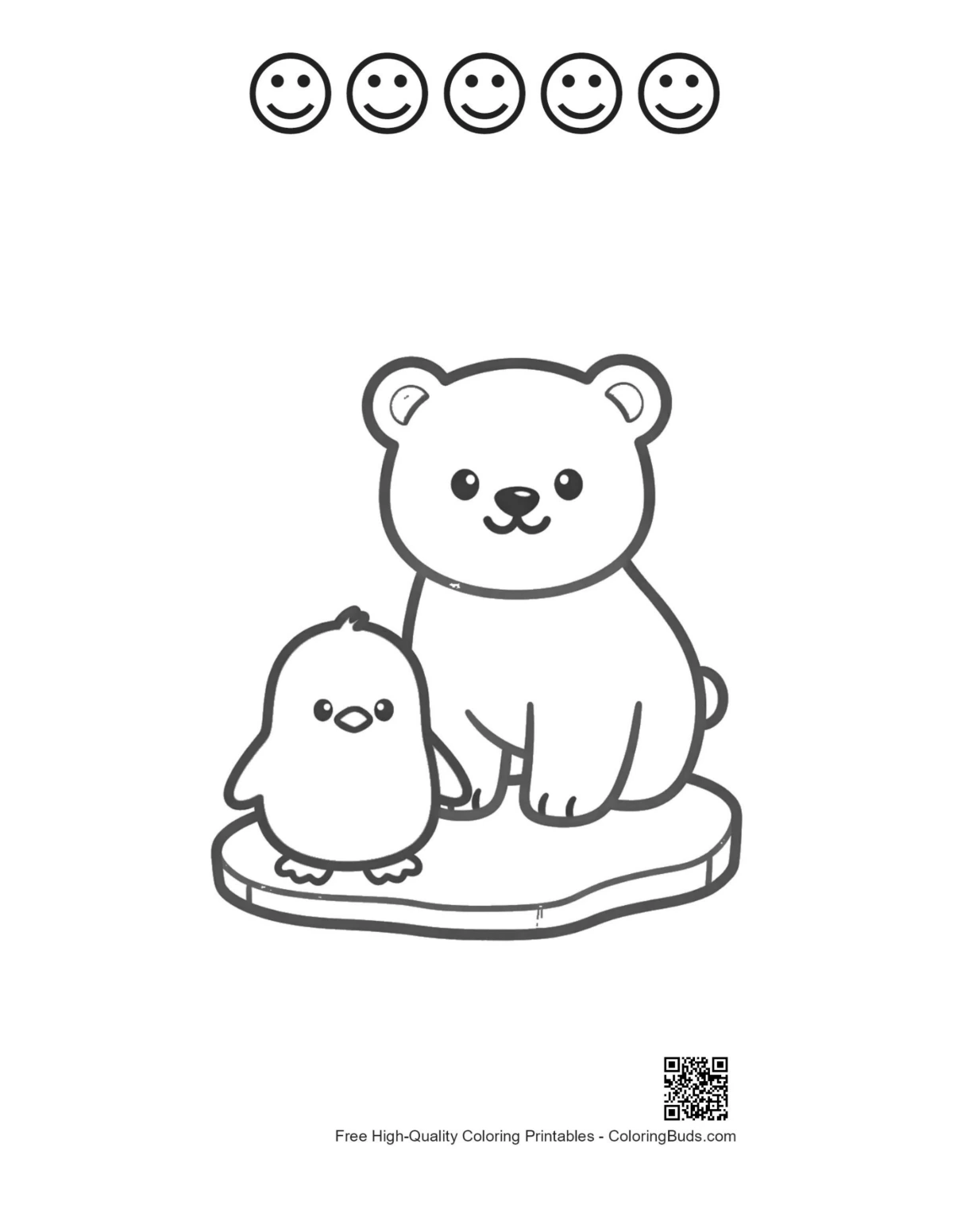 Polar bear cub penguin printable 5 happy faces outline