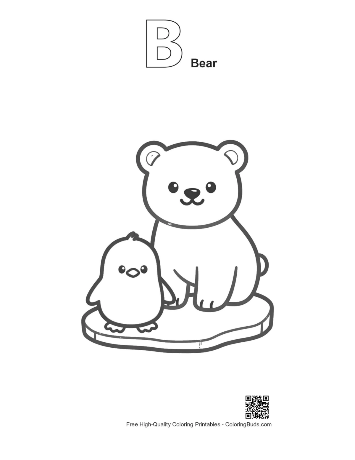 Polar bear cub penguin printable alphabet B bear outline