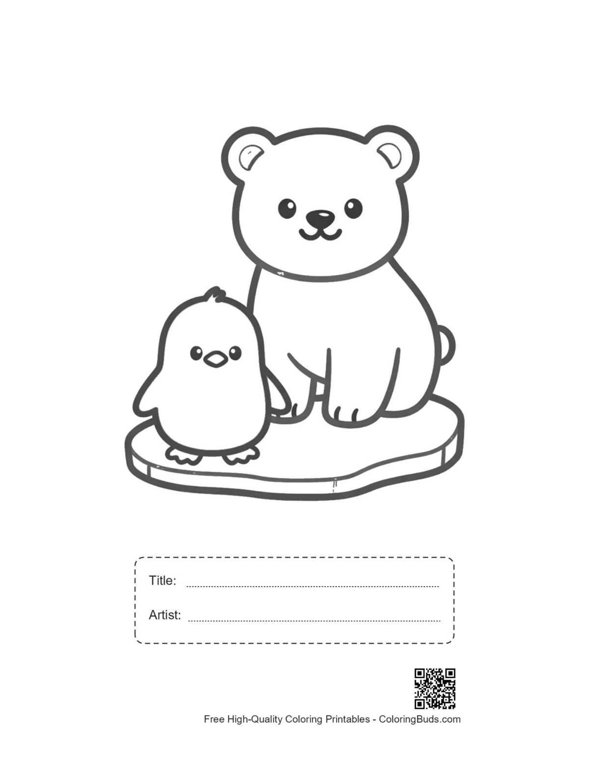 Polar bear cub penguin iceberg printable with title box