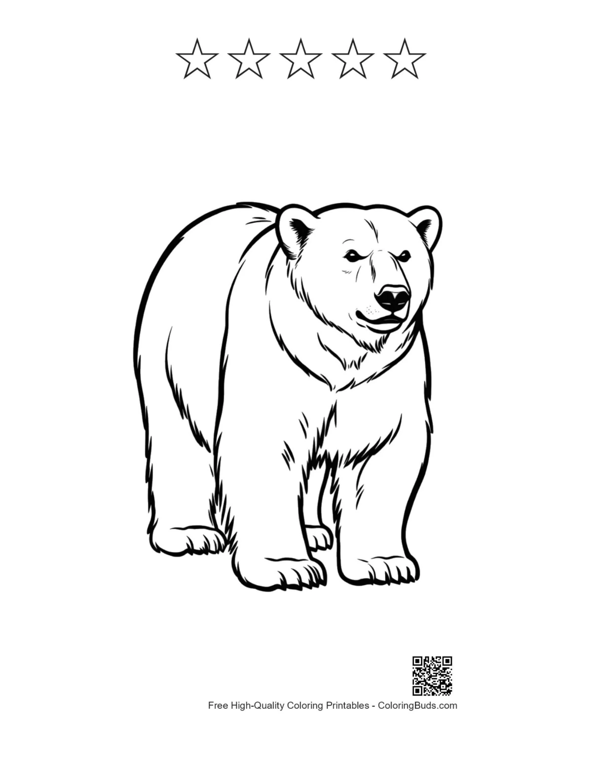 Polar bear printable with 5 stars