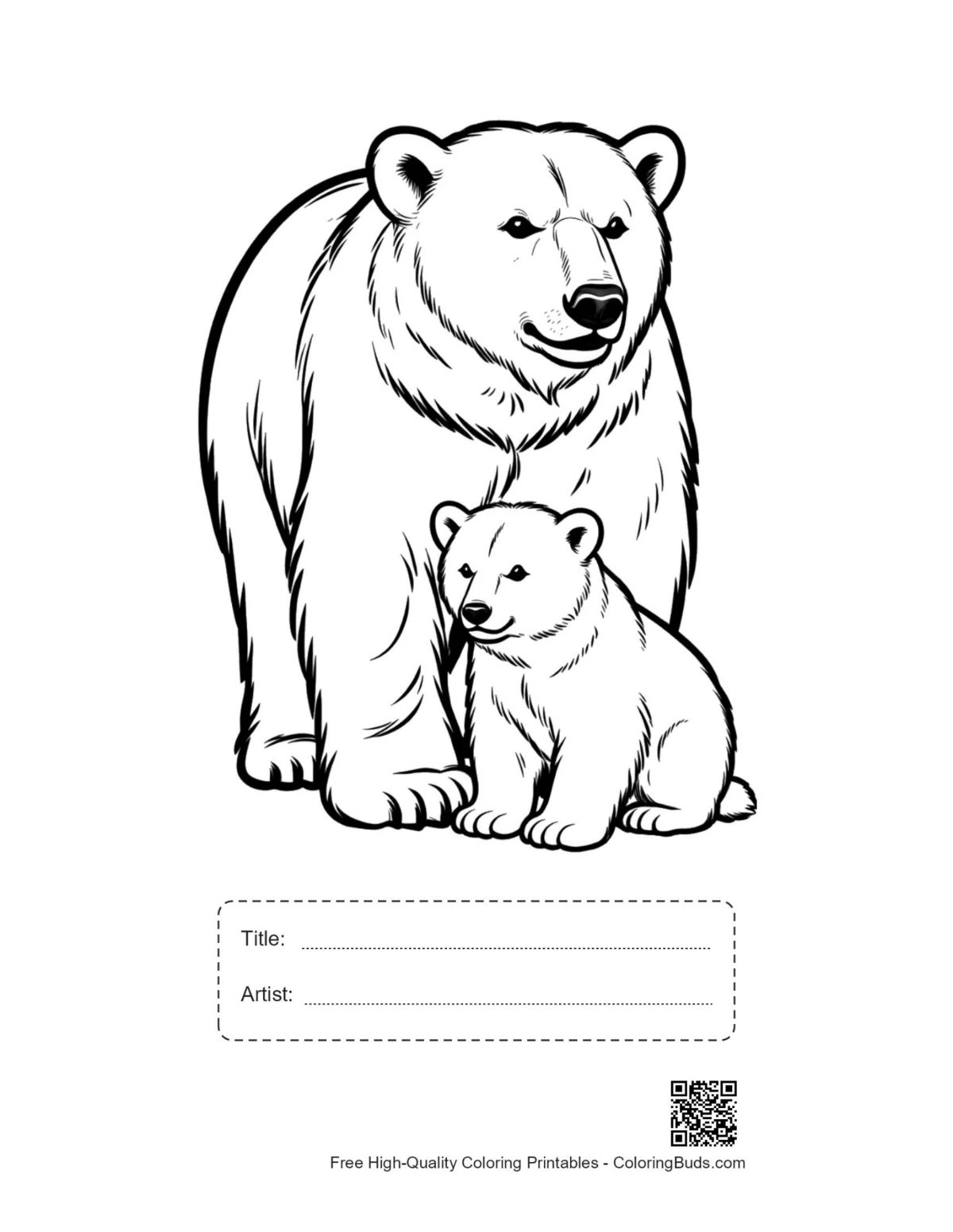 Polar bear mother cub printable with title box