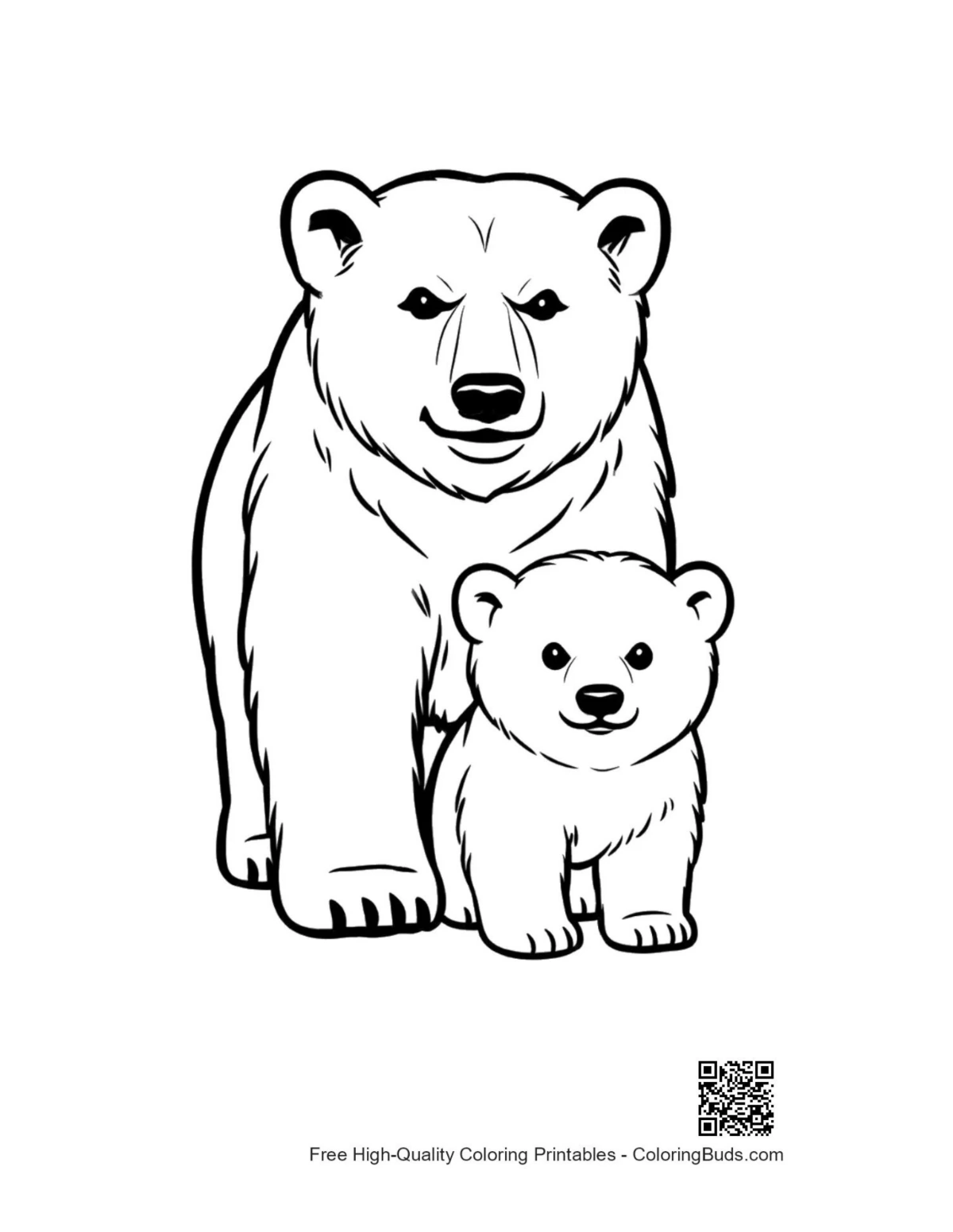 Mother polar bear hugging cute cub