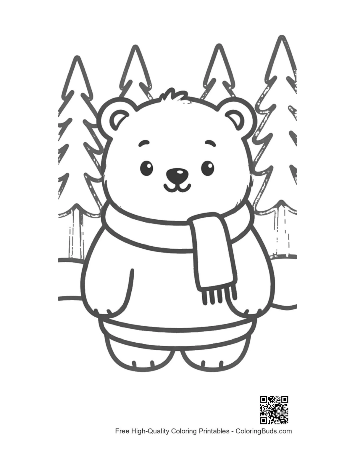 Polar bear coloring page printable outline