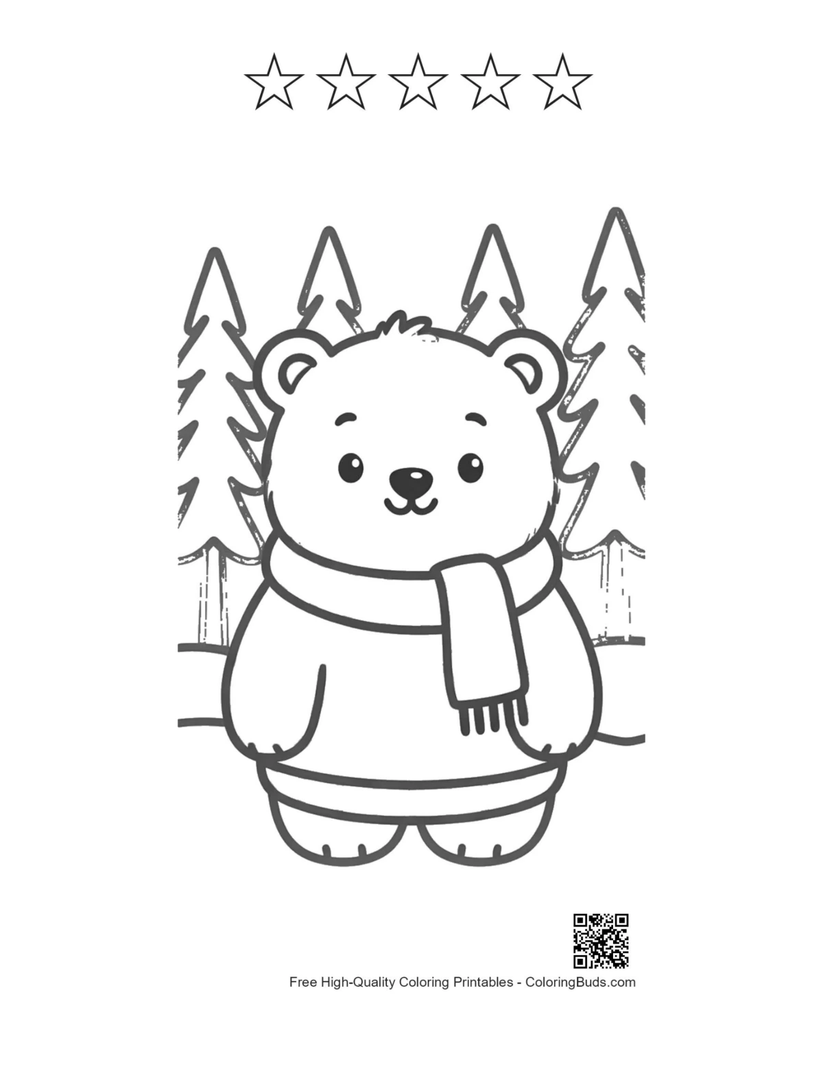 Polar bear with 5 star outline printable
