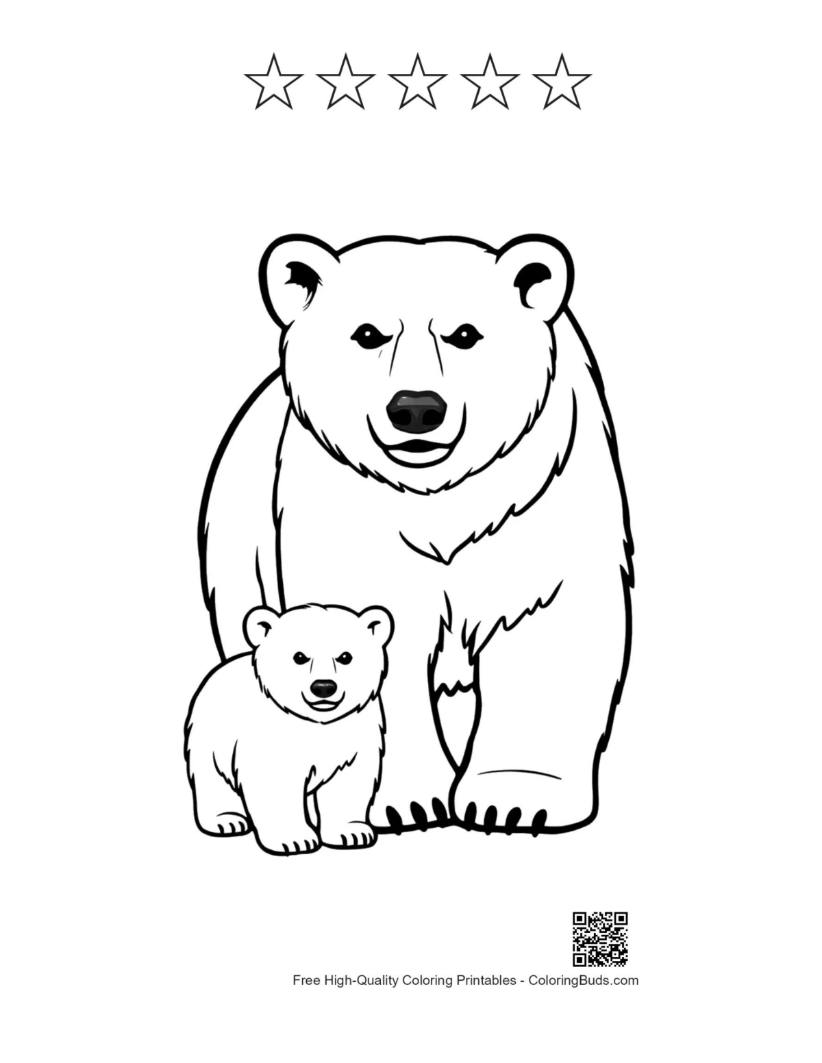 Polar bear printable with 5 star outlines