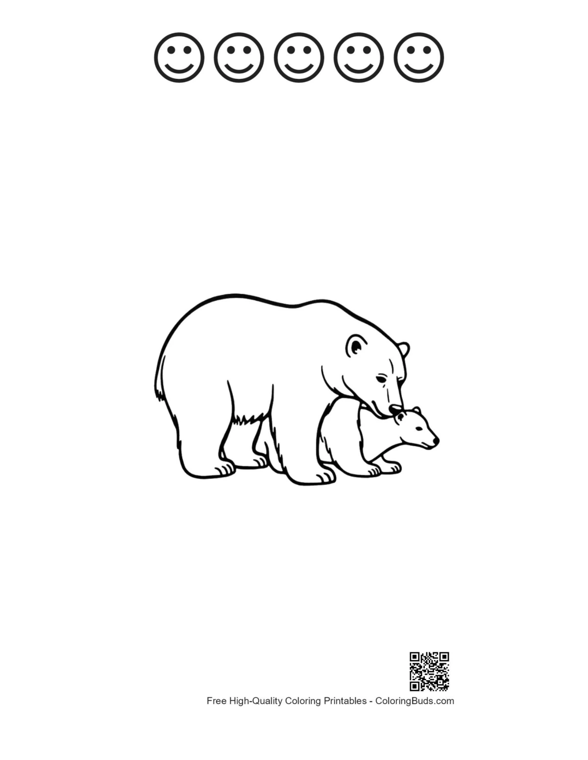 Polar bear mother cub with happy faces printable