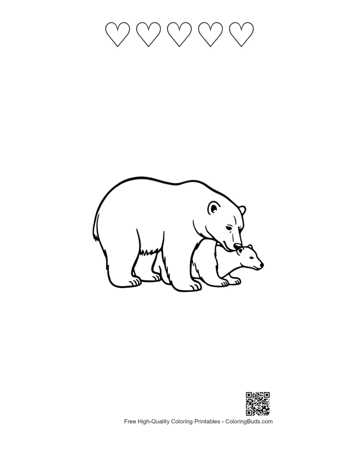 Polar bear hug printable with heart outlines