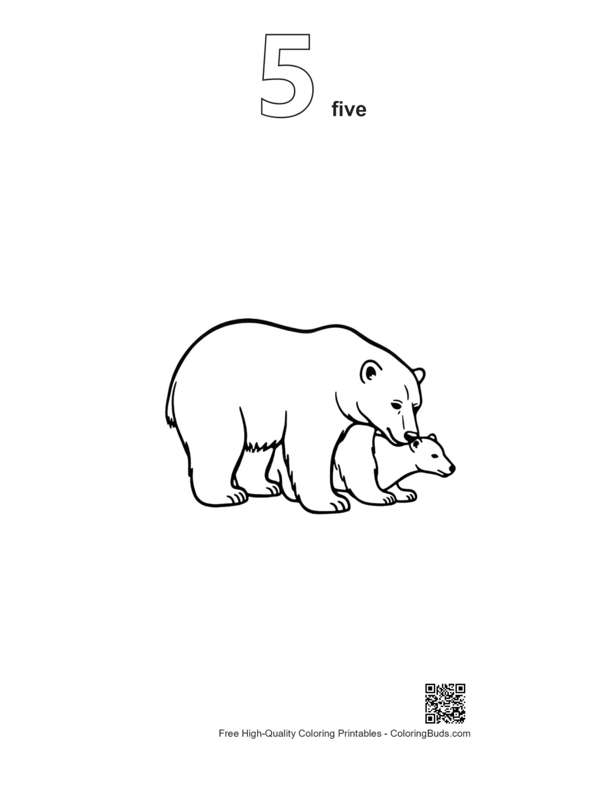 Polar bear outline with number 5 for coloring
