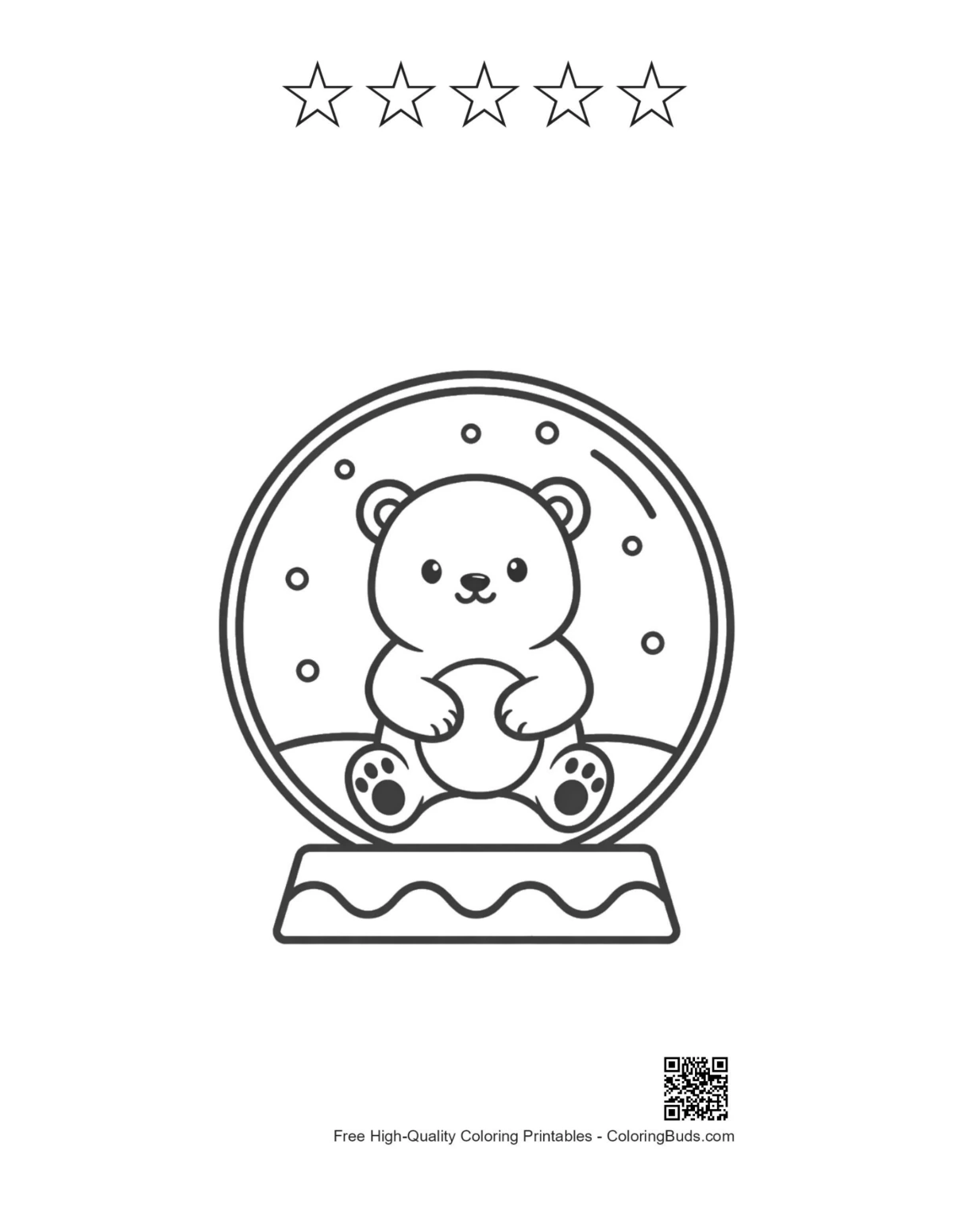 Polar bear printable with 5 star outlines for kids