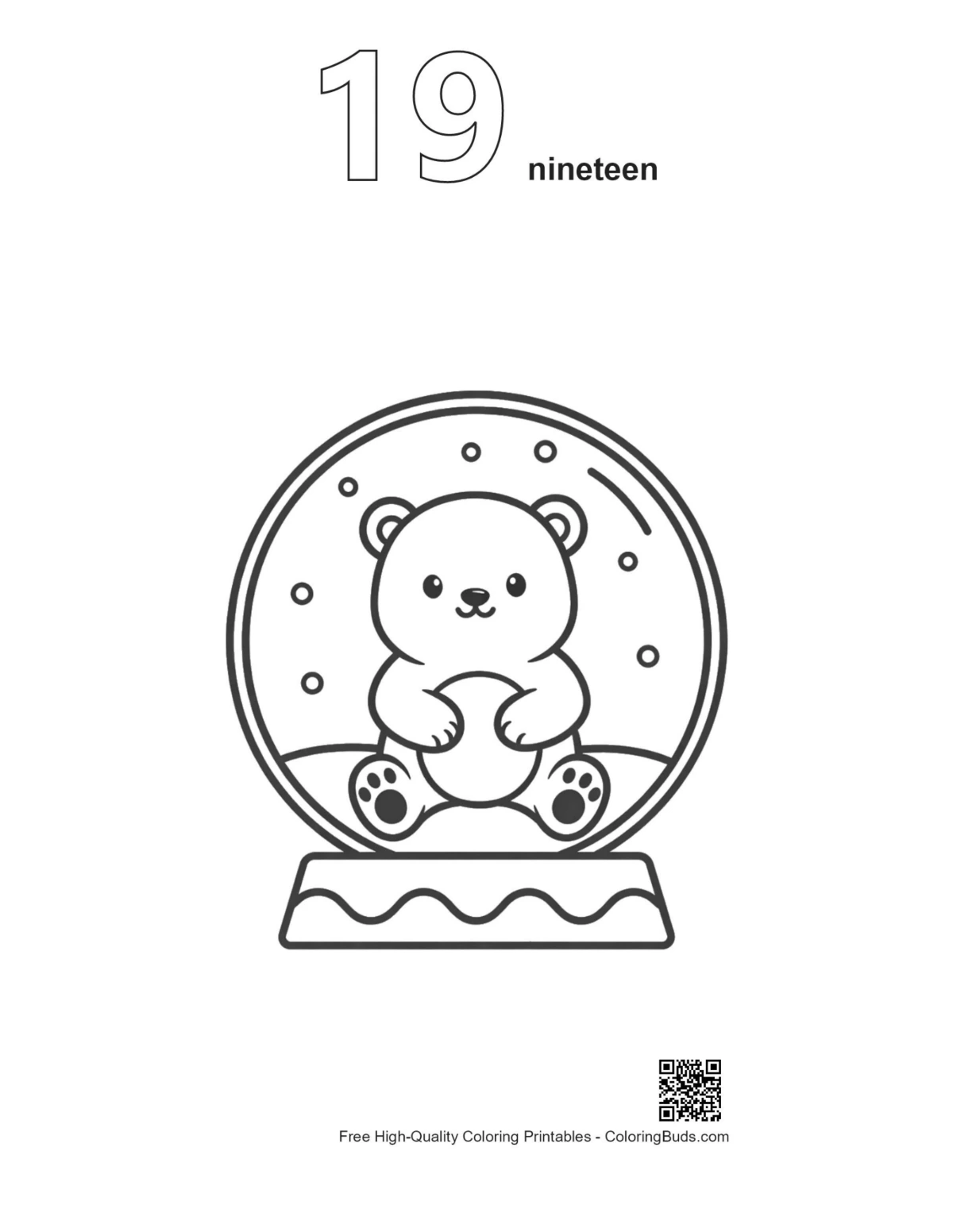 Polar bear outline printable with number 19 design