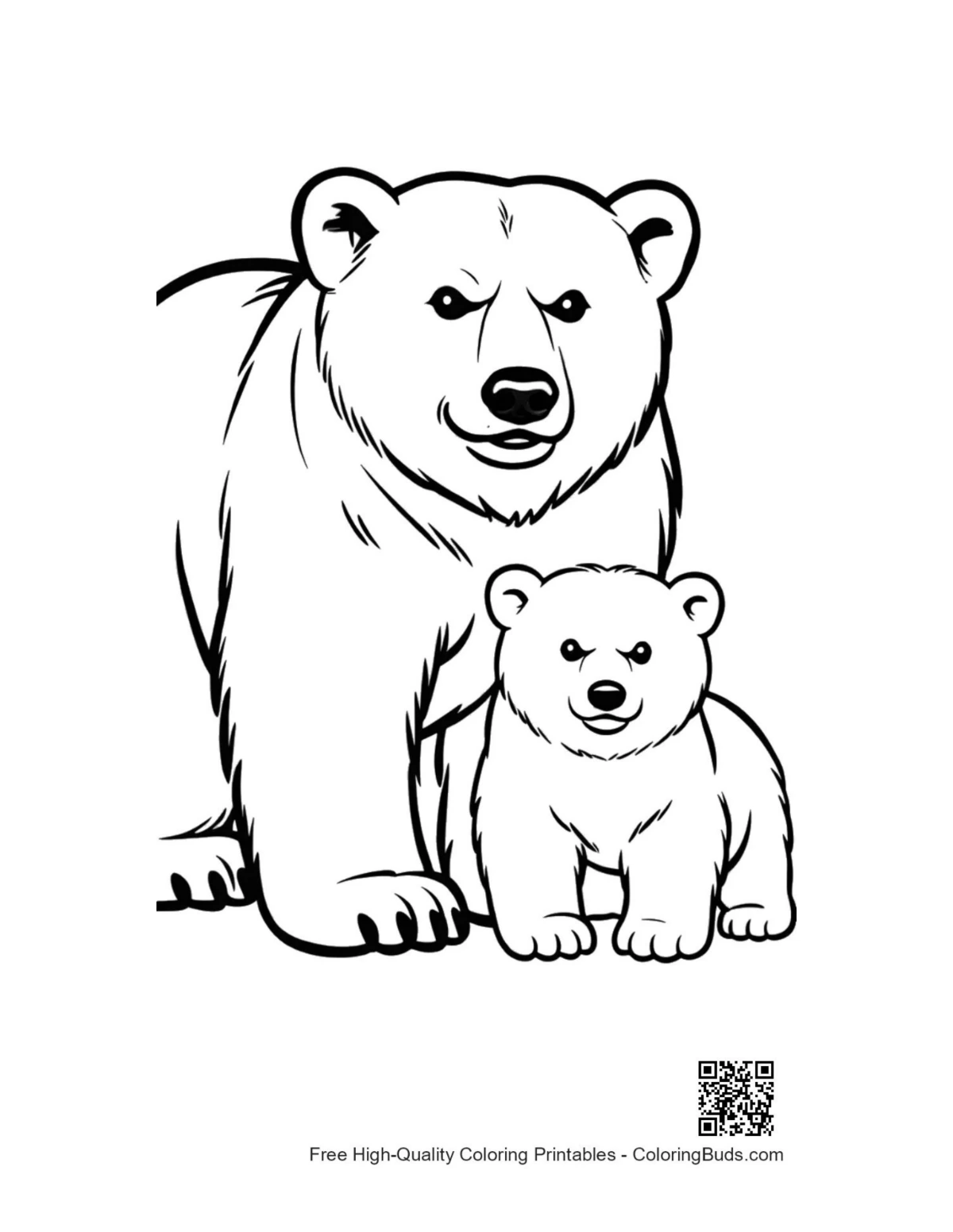 Protective polar bear mother with cute cub