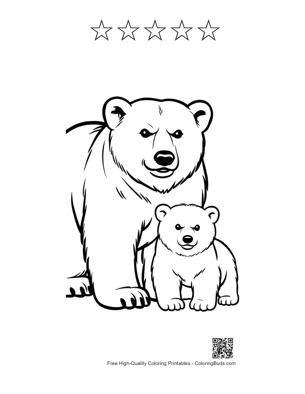 Polar bear printable with 5 star outlines