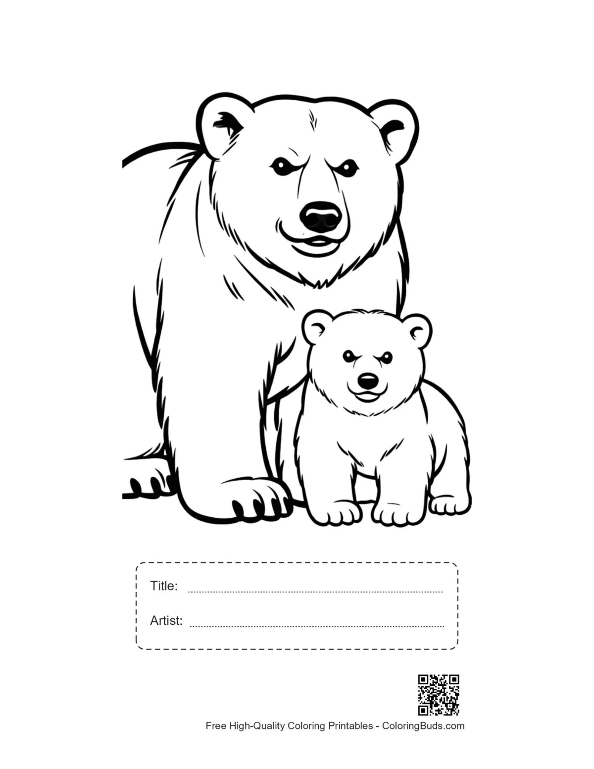 Polar bear mother cub printable with title box