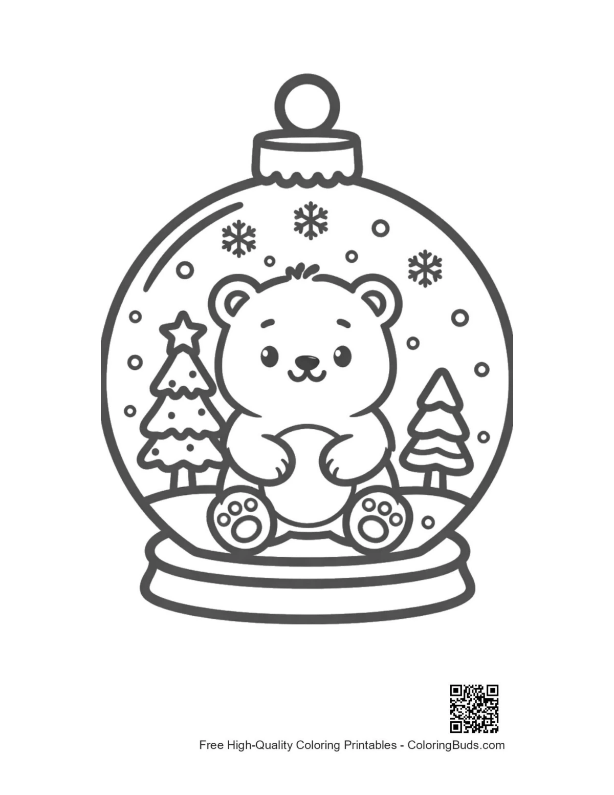 Kleiner Eisbär in Winterglobus Ausmalbild