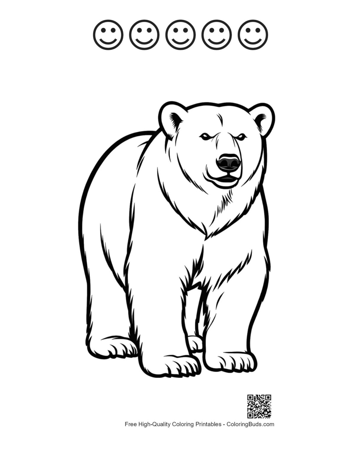 Polar bear with happy faces outlines printable
