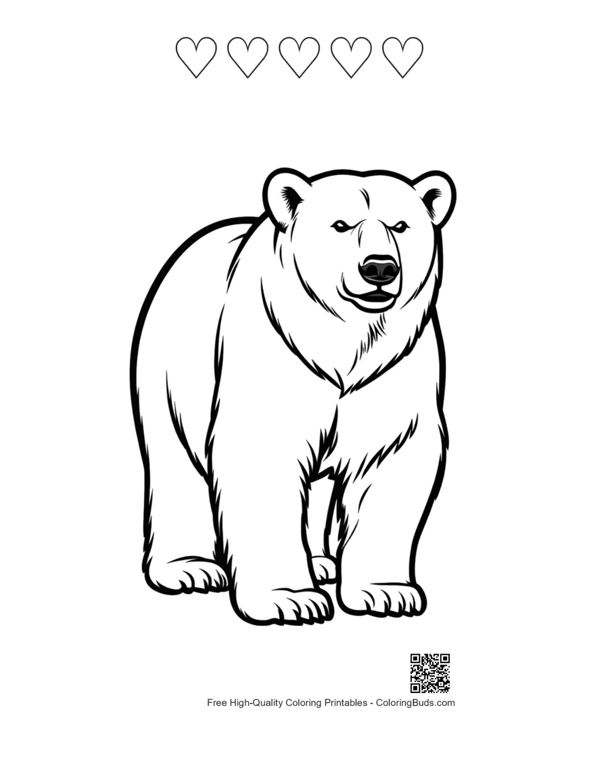 Polar bear and heart outlines printable design