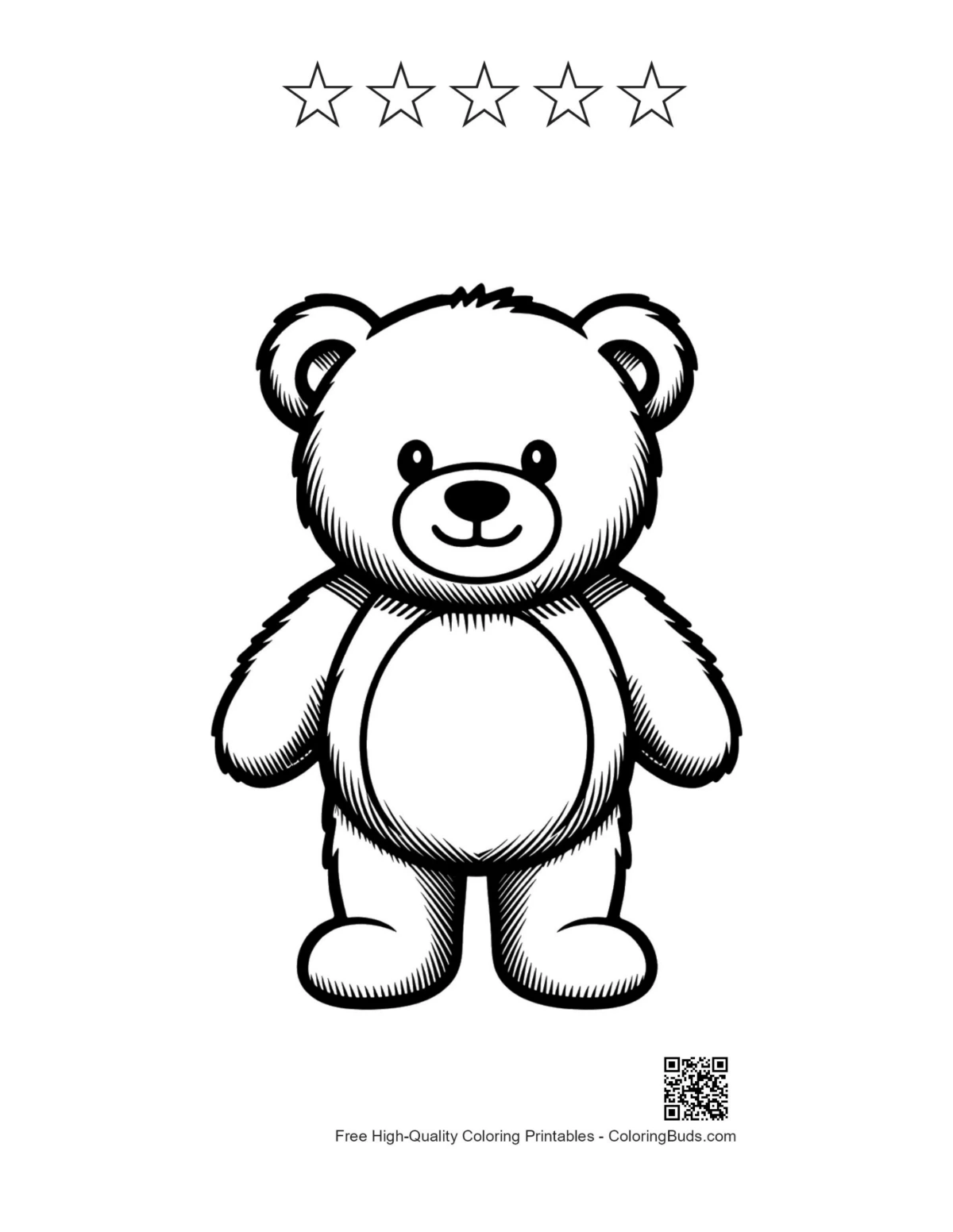 Teddy bear with 5 star outlines printable