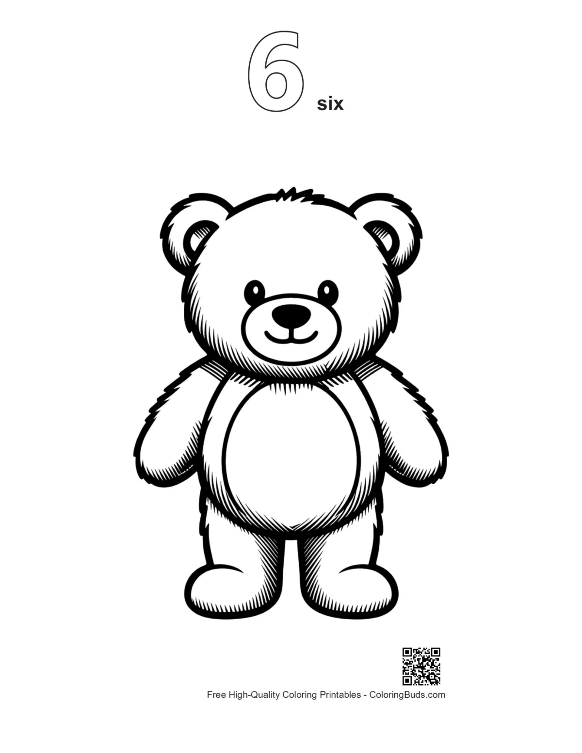 Teddy bear outline printable number 6