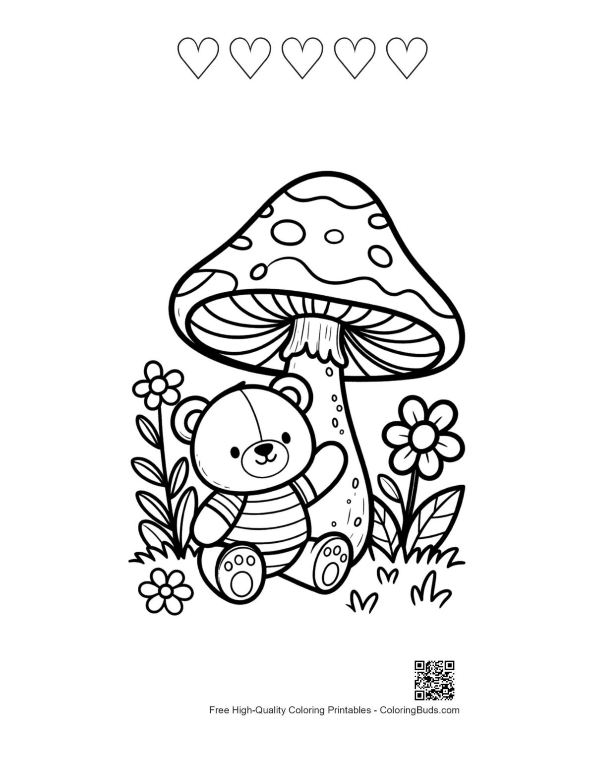 Teddy bear by mushroom 5 heart outline printable