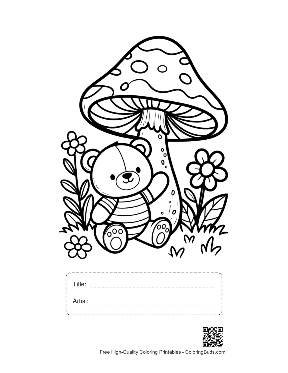 Teddy bear mushroom printable with title artist box