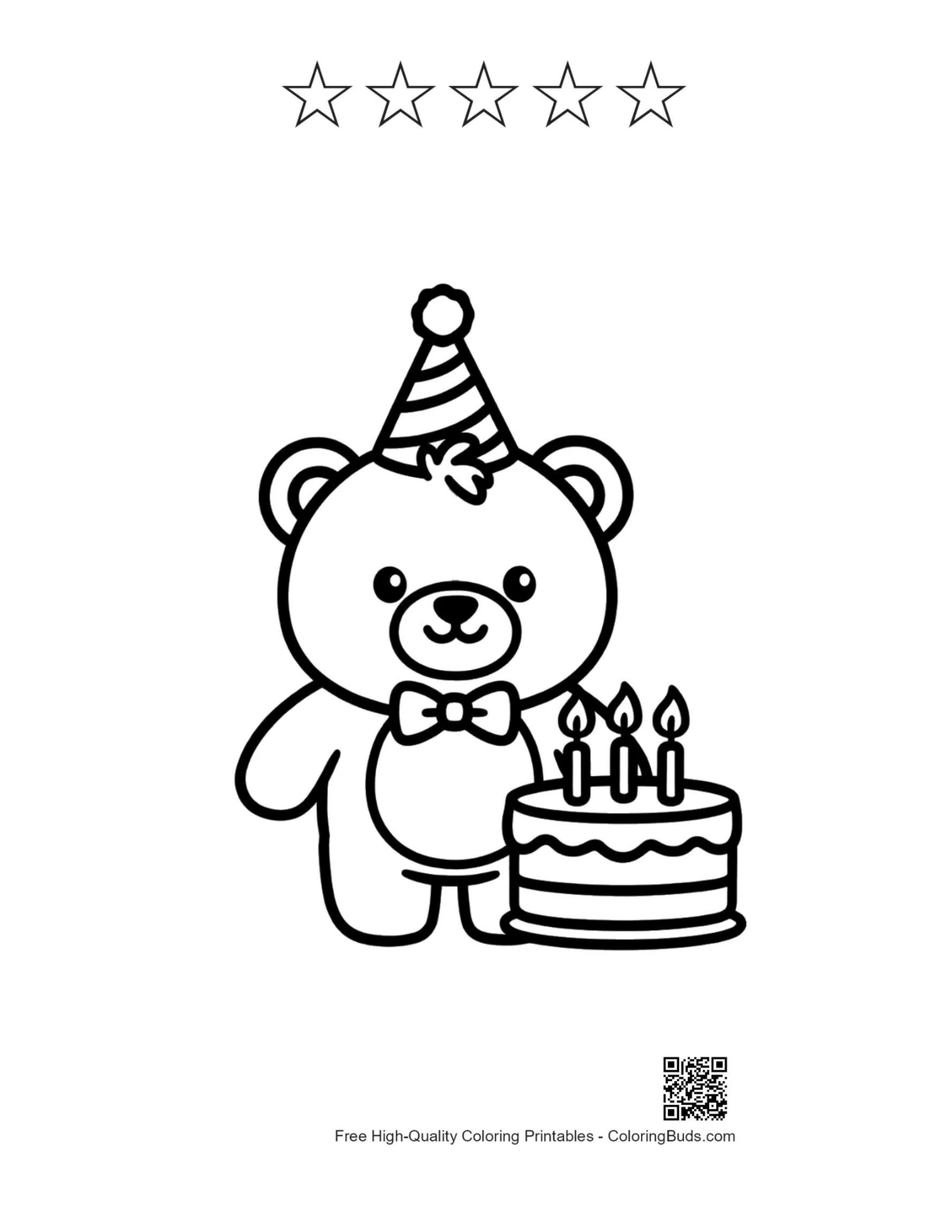 Teddy bear cake with 5 star outline printable
