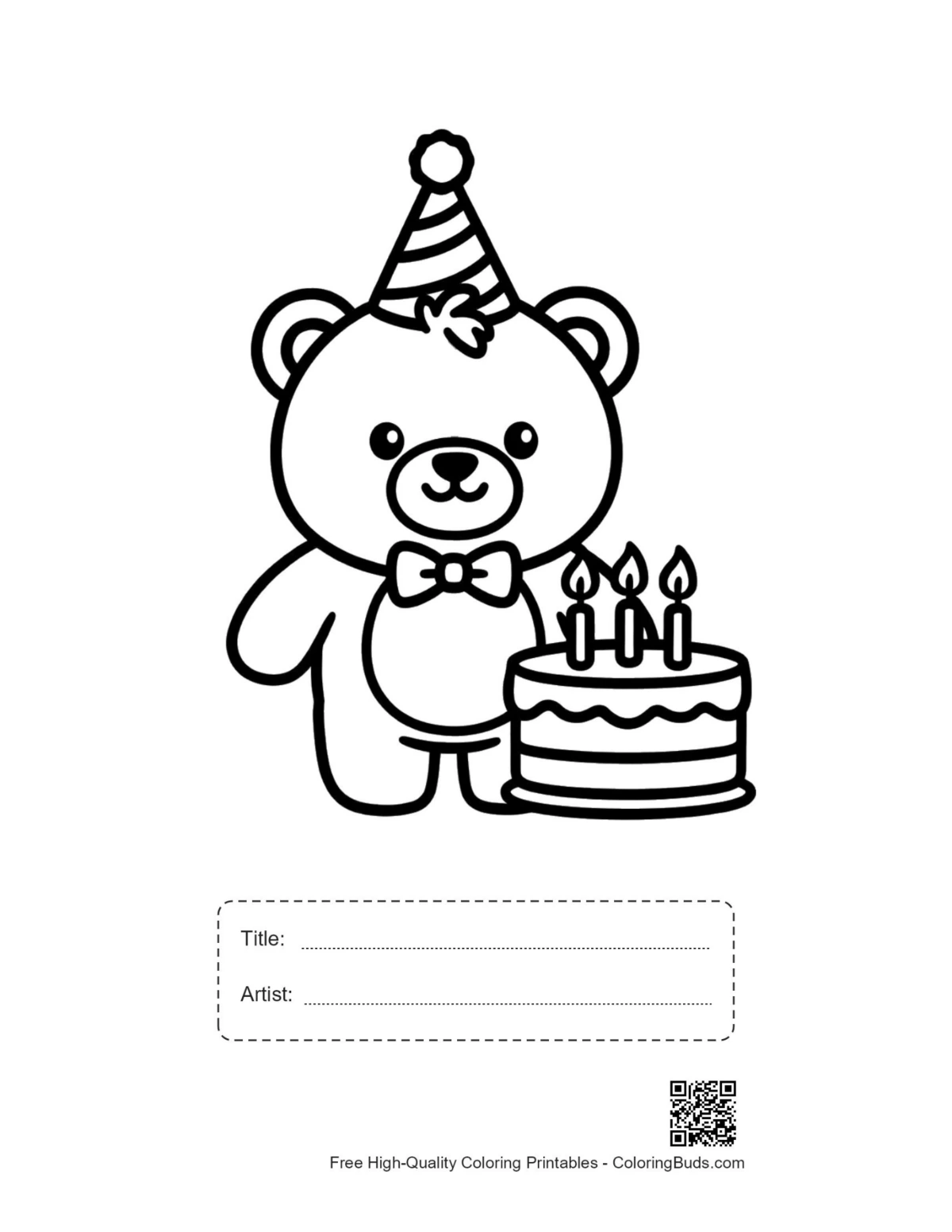 Teddy bear cake printable with title artist box