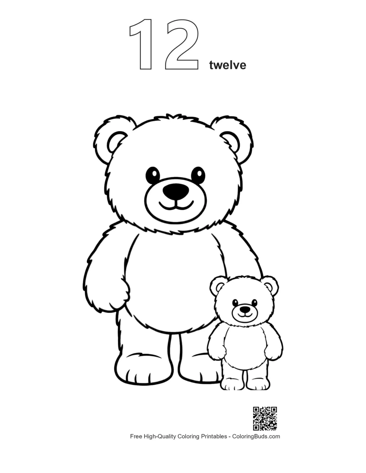 Teddy bears outline with number 12 printable