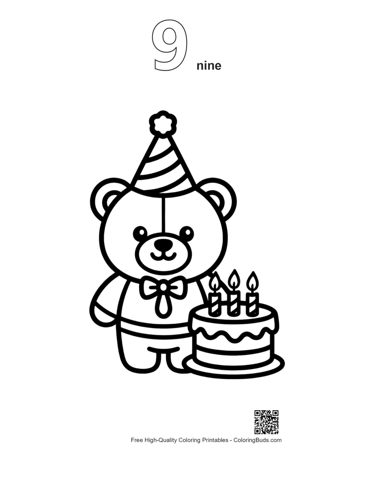 Teddy bear birthday cake coloring page number 9 outline