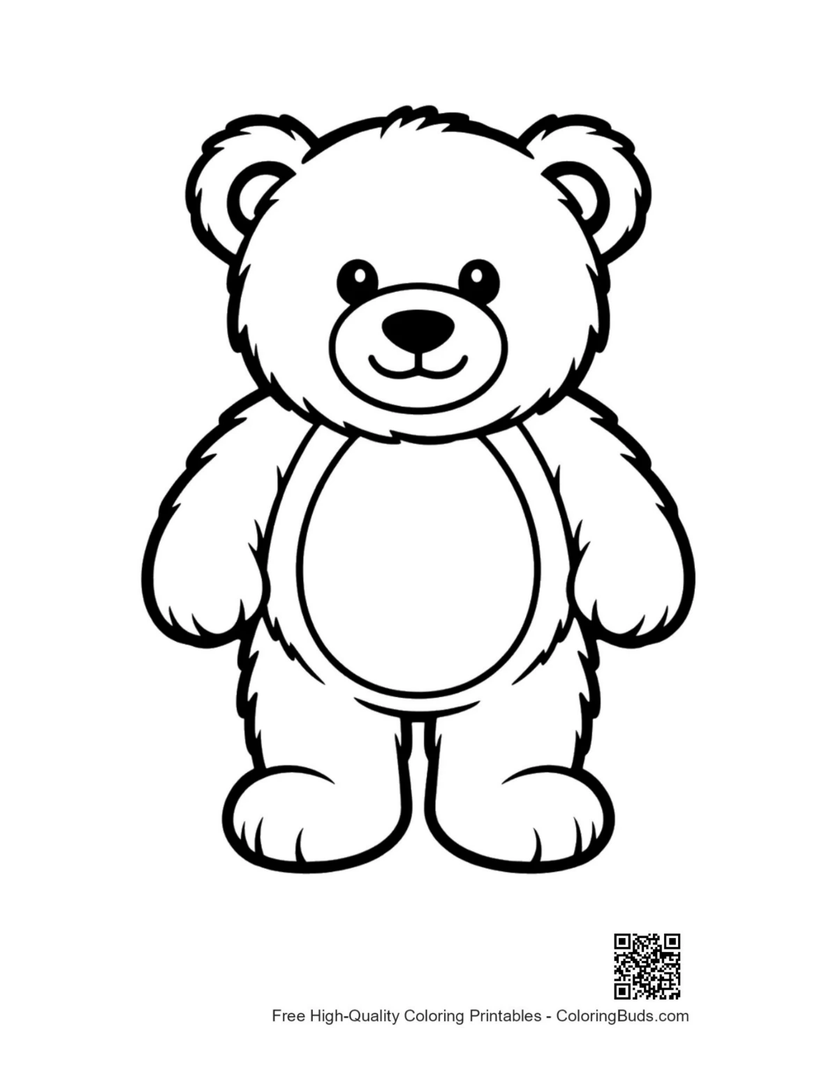 Cute smiling teddy bear outline for coloring