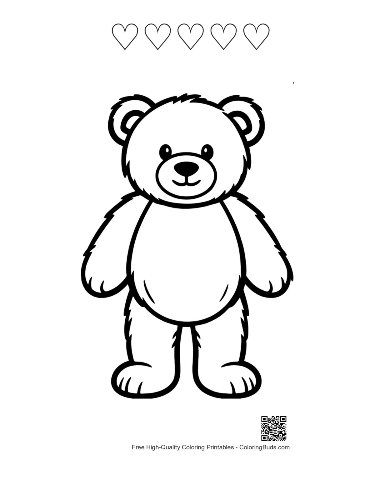 Teddy bear outline with heart shapes printable