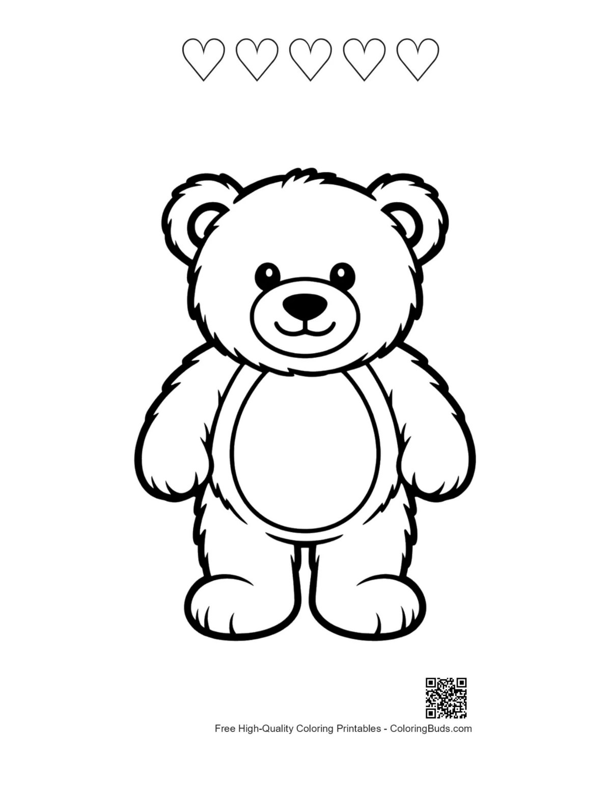 Smiling teddy bear with heart outlines printable