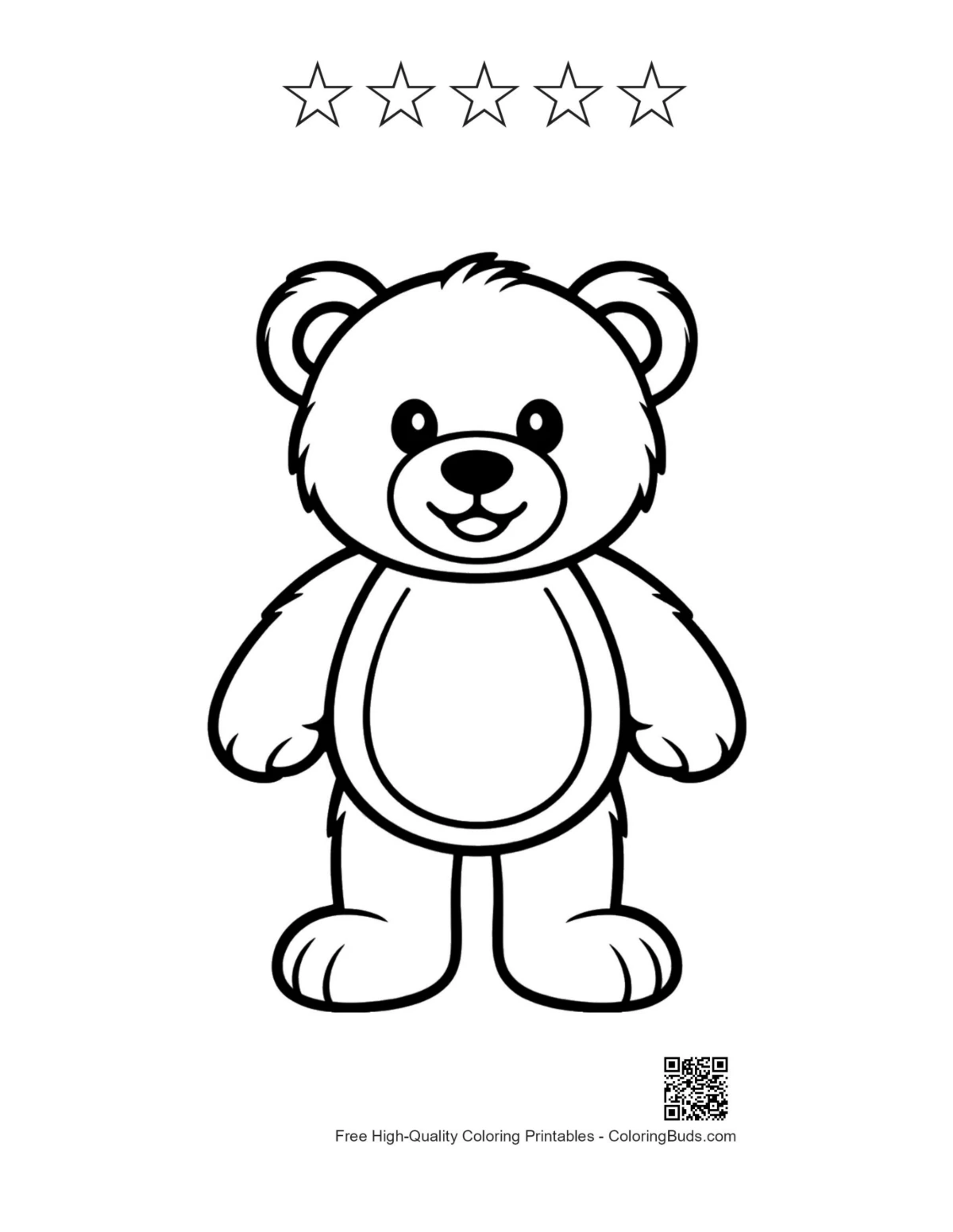 Teddy bear with 5 stars outline printable