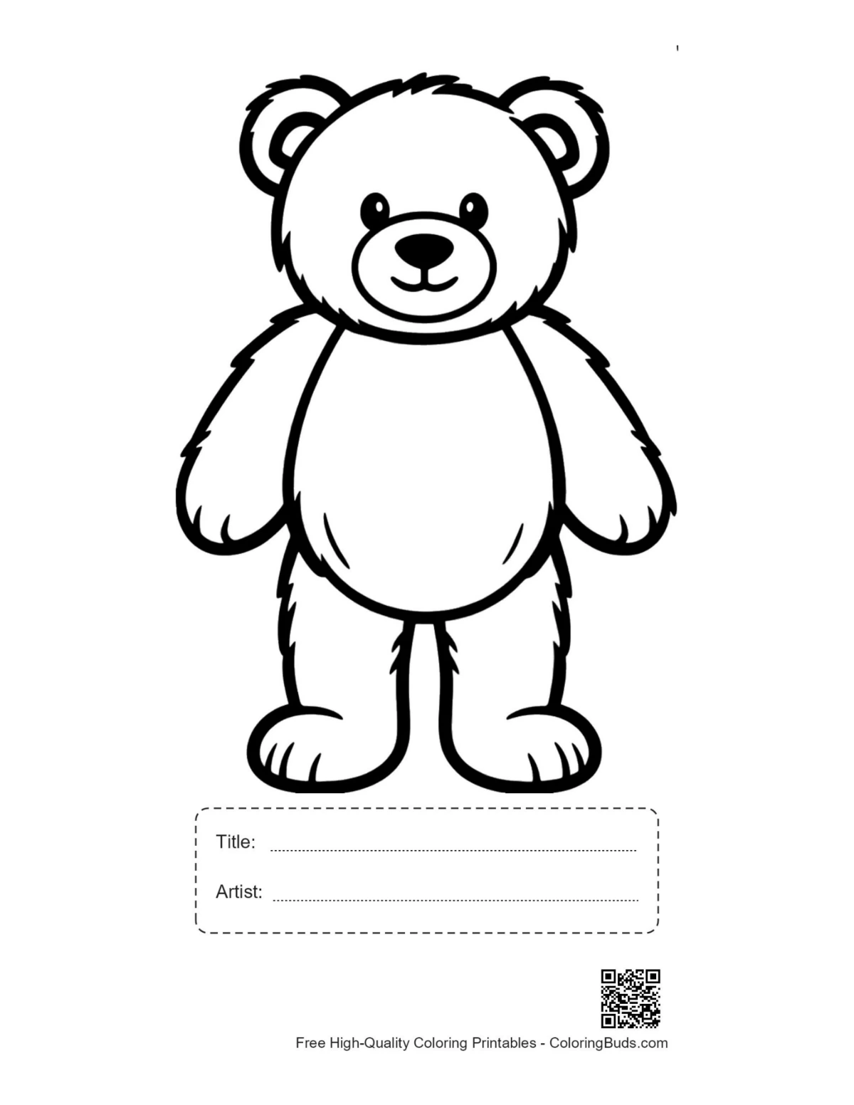 Printable cute smiling teddy bear outline with title box