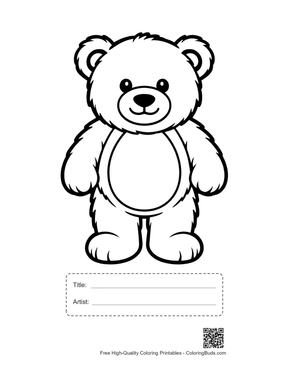 Printable smiling teddy bear outline with title box