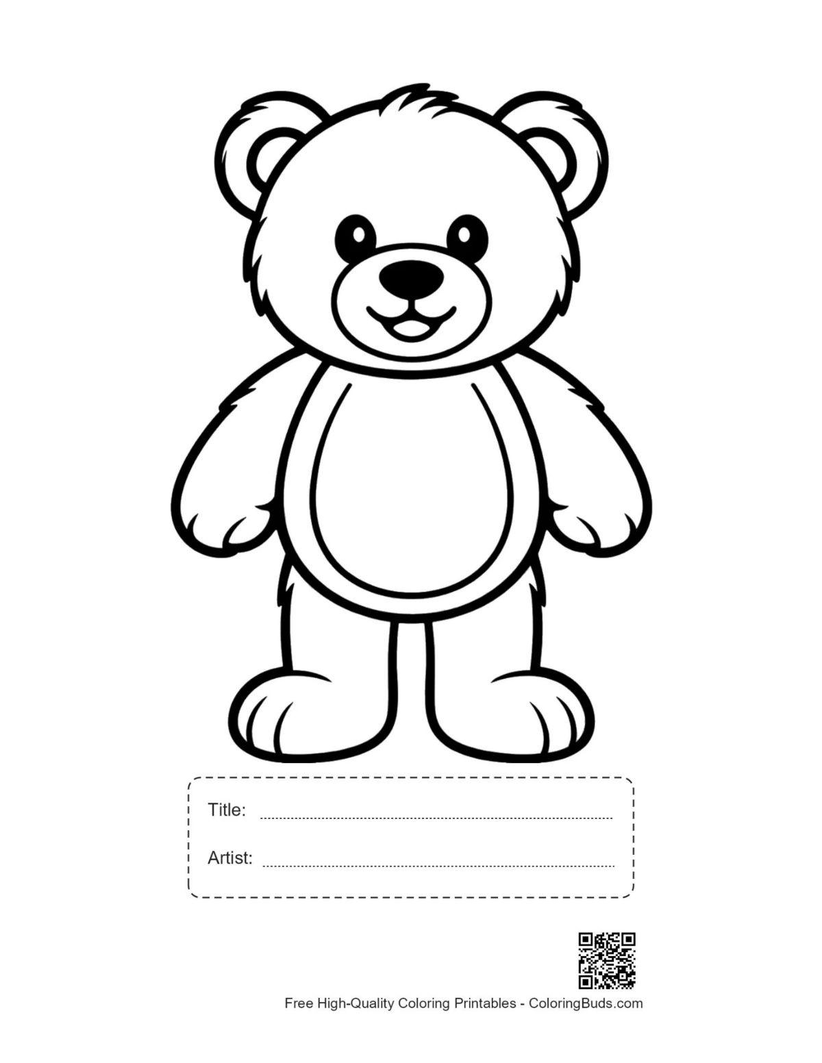 Smiling teddy bear printable with title box