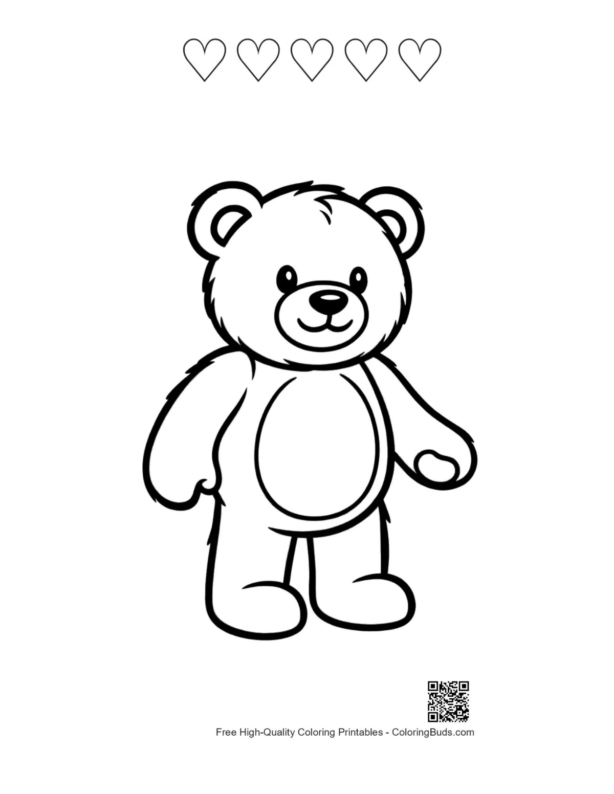 Teddy bear with hearts outline printable